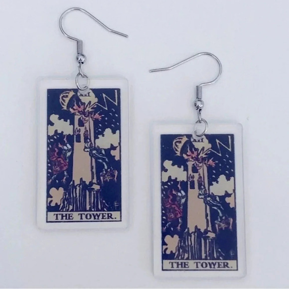 “The Tower” Tarot Card Handmade Drop Earrings - Picture 2 of 4
